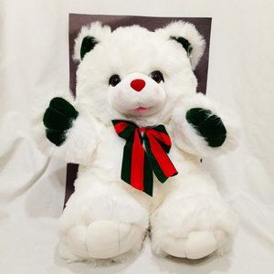White Teddy Bear Green Red Bow Christmas Stuffed Animal 15" Toy O Rama